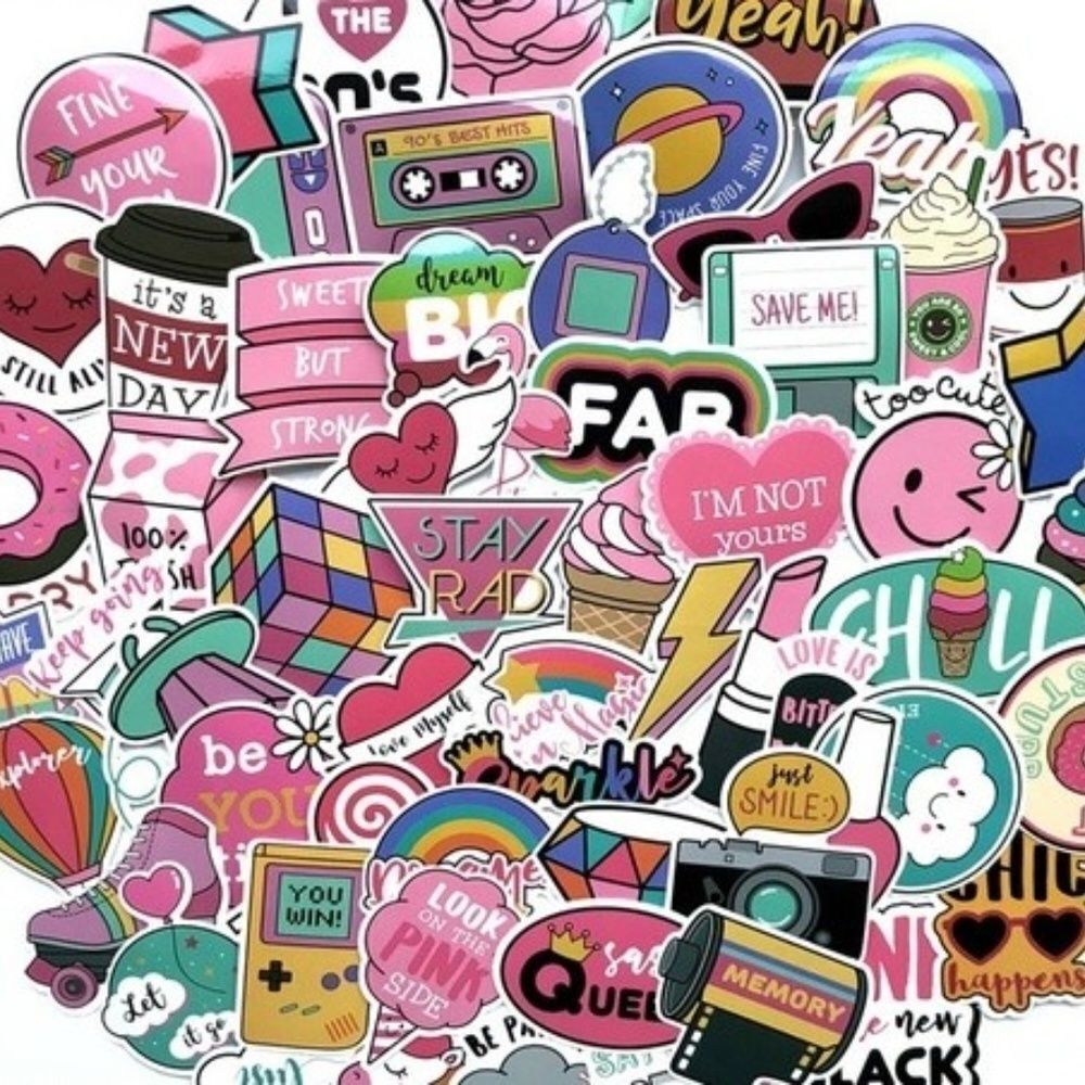 25 Stickers/decal, beach, coffee, Pink, laptop, tumbler, cup, helmet